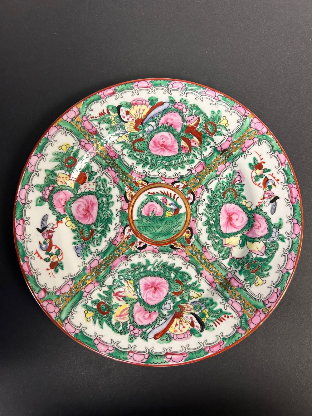 Vintage “ Rose Medallion” hand painted 10” porcelain plate made in Macau